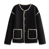 Black & White Trim Knit Cardigan Sweater